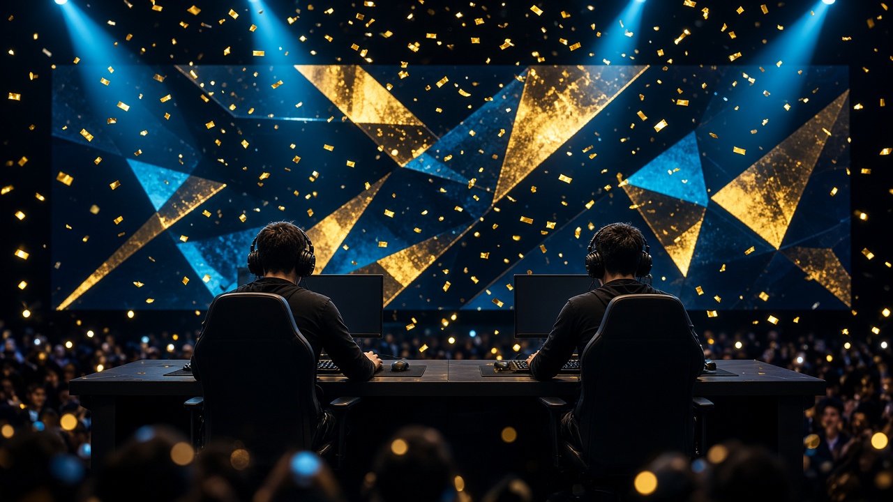 Scène de finale avec deux joueurs et une salle sombre